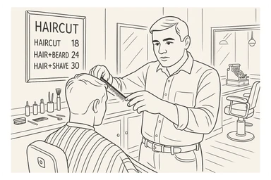 Draw me a sketch of the barbershop, but make sure there's a cash register there. sticker