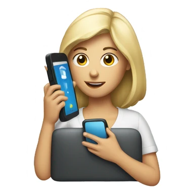 white woman holding big phone sticker