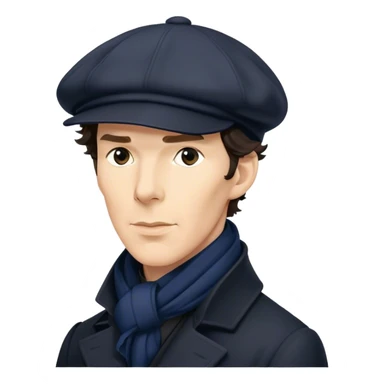 sherlock holmes benedict cumberbatch, wearing a deerstalker hat, Long dark coat, Dark suits, dark Blue scarf sticker