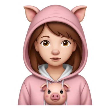 Gurl with brow hair and whaite skin with a pig hoddie sticker