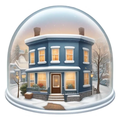 Semi circular glass dome with January small town inside very pretty sticker