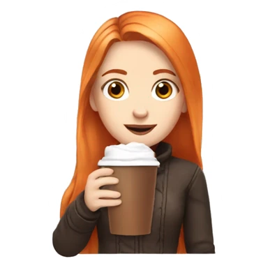 white girl with orange long hair and a hot chocolate sticker