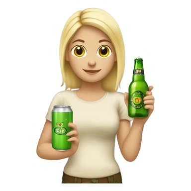Blonde girl w a frog and a bottle of beer sticker