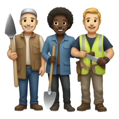 Diverse group of archaeologists holding trowel emoji sticker