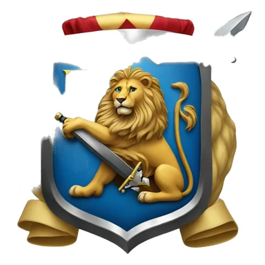 A coat of arms showing a sword and a lion in the background and a large letter B placed in the middle. Use colors such as black, blue, gold, and silver  sticker
