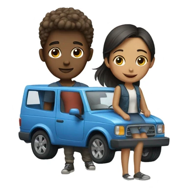 girl and boy with vehicle sticker