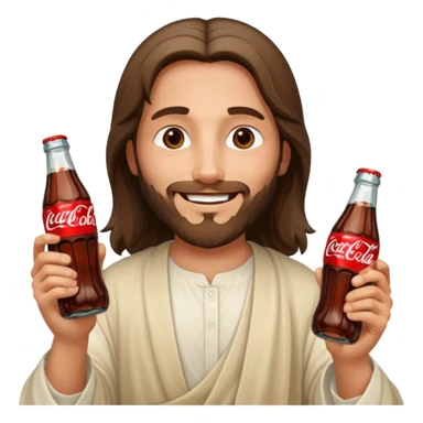 Иисус счастливый дережит в двух руках бутылочки с coca-cola 0,3 sticker