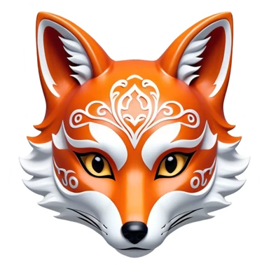 ​Cinematic Realistic Japanese Kitsune Mask, depicted as an intricately carved fox mask with flowing, delicate features and vivid traditional patterns, its mysterious eyes set against a softly blurred background that emphasizes its mystical allure and cultural significance, rendered with detailed textures and refined lighting, sticker