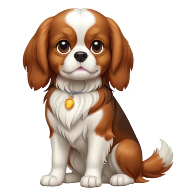 cinematic-[cavalier king charles dog]-realistic-full-body-sitting-emoji,-tail-resting-loosely-beside-its-paws,-head-tilted-dramatically,-sleek-[brown and white]-fur,-simplified-yet-realistic-focused-features,-highly-detailed,-glowing-with-an-almost-sarcastic-glow sticker
