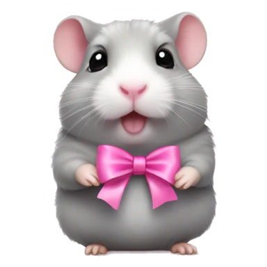 Cute grey hamster with pink bow sticker