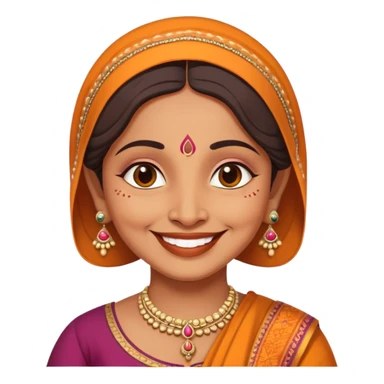 A cheerful Indian aunt (mausi) character with a plump face, smiling, wearing traditional Indian clothing and a bindi sticker