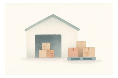 cargo warehouse, watercolor illustration style sticker