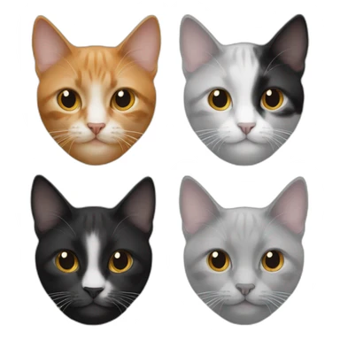 four cats, one black, one black and wthite, one ginger and one grey and white sticker