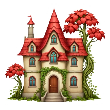 an old magic house with Tall crooked building with red roof.

 sticker