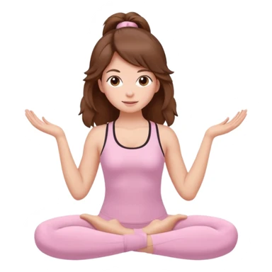 brown hair girl wearing light pink pilates clothes, fluffy medium hair and brown eyes sticker