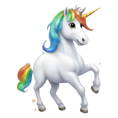 rainbow-maned unicorn with glittery stars surrounding its head sticker