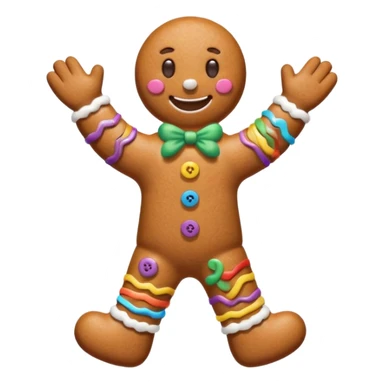 i would like a gingerbread man emoji, it should have colorful buttons, white lines on his arms and legs similar to the gingerbread man character from shrek sticker