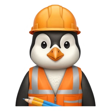 worker penguin wearing orange west holding a pencil sticker