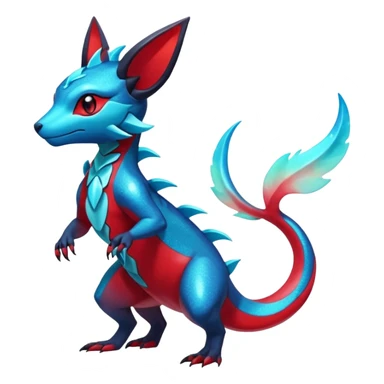 Anthropomorphic Shiny Sparkly Red Colorful Dark Shiny Exotic Salandit-Aurorus-Glaceon-Fakémon-hybrid-creature (full body)  sticker