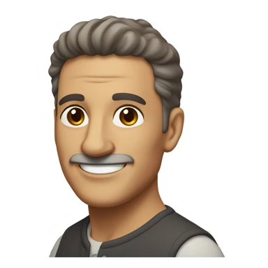 An mature Italian man with light skin, short dark brown  hair, a smiling face without moustache sticker