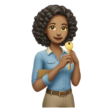 Light skinned woman holding keys to her new house sticker