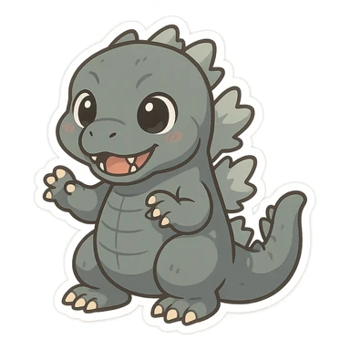 Godzilla as a cute chibi monster, big eyes, small body, playful pose sticker