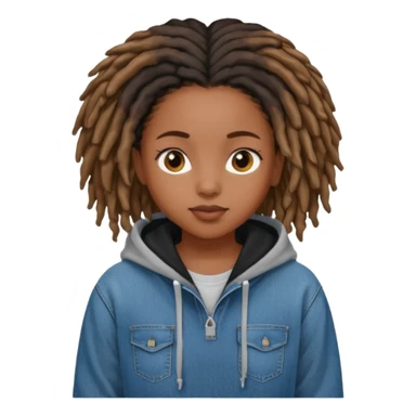 make a black girl with short locs wearing a denim hoodie with black sleeves sticker