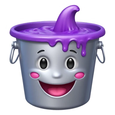 silver bucket filled with purple slime with a happy face only on the slime, no face on the bucket sticker