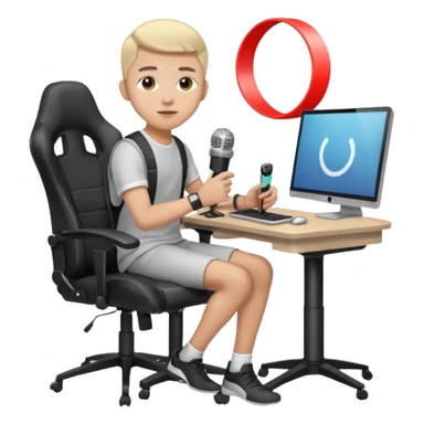 a setup of a youtuber, with a desktop pc on a table, a gaming chair, microphone, ring light sticker