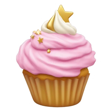 pink frosted cupcake with a swirl of cream and a tiny gold star on top sticker
