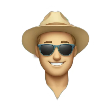 white man smiling wearing hat, sunglasses, floral shirt open sticker