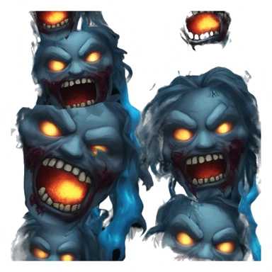 Dark black gray silver maroon fire zombie face l face photograph detailed blue flames in mouth blue glow sticker