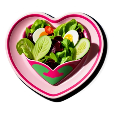 green salad in a pink heart shaped plate   sticker