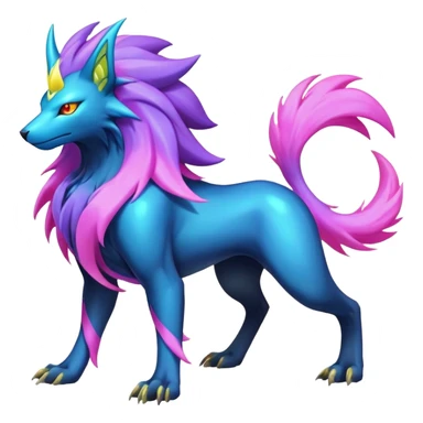  pastel dark bright vibrant futuristic lush warm-colored neon-glowing electric maned Luxray-Suicune-Manectric-Fakémon-Vernid-Digimon-hybrid-creature (full body) sticker