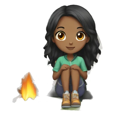 black hair anime girl in camping sticker