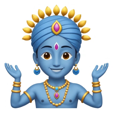 Krishna blissful, arms open, radiating light, blue skin, emoji style sticker