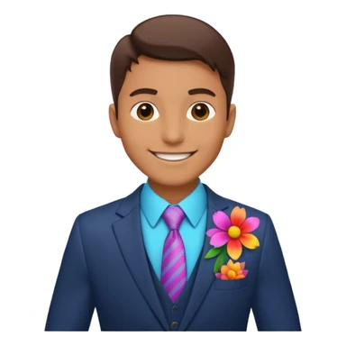man with colorful flower in his suit pocket sticker