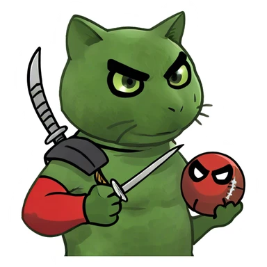 Epic cat ninja with two swords and hand looking like Deadpool holding a football with the egg ready for some action ￼ sticker
