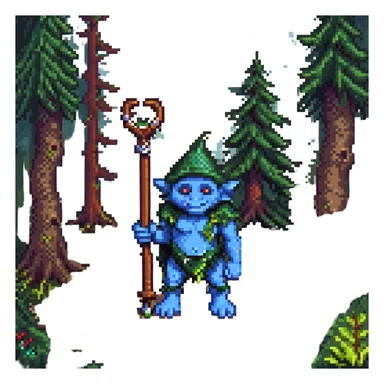 pixel art troll with a club, standing in a forest sticker