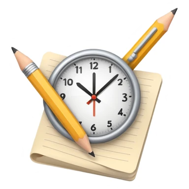 minimalistic emoji-style icon for 'Task 1' of a writing test, featuring a pencil and a document, with a subtle clock or timer to suggest a 20-minute time limit, clean, modern, educational sticker