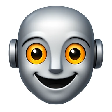 Robot face representing artificial intelligence with a friendly expression in emoji style. Please maintain the emoji style look while editing. sticker