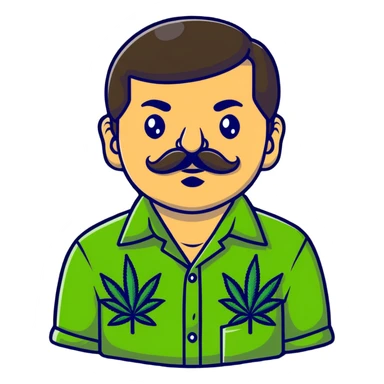 Mexican drug lord El Chapo with mustache and cannabis leaf patterned shirt sticker