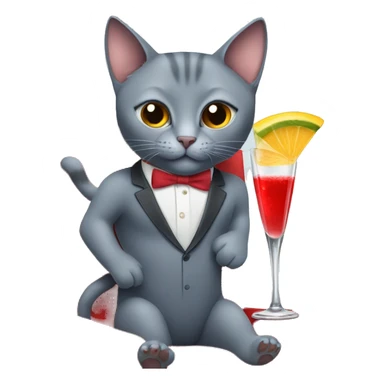 Russian blue cat wearing a red swimsuit drinking a martini and driving a Lamborghini  sticker