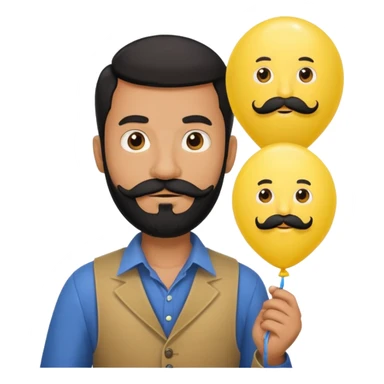 man with black bead and mustache holding star yellow balloon sticker