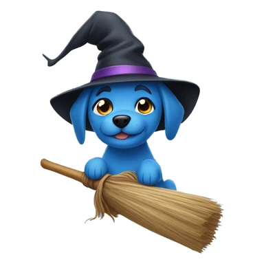 Blue Dog riding a broom with a witch hat sticker