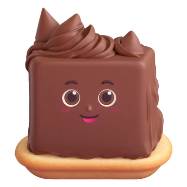 Rectangular chocolate mini pastry, palav mischievous eyes, tilted slightly, small grin, text above: "ПАСТИЧКА", chibi style, Twitch emoji style, transparent background, colorful

 sticker