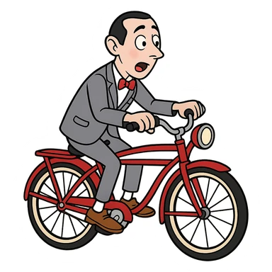 flat toon style Pee-wee Herman on a red bicycle sticker