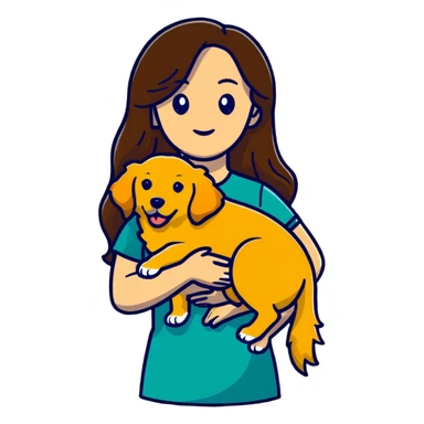 woman with long brown hair holding a golden retriever dog in her arms sticker