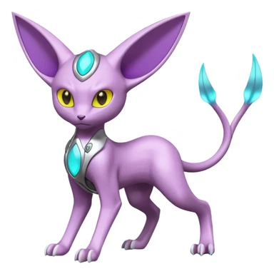 Mechanical Miraidon-Espeon-Mewtwo-Fakémon-hybrid-creature (full body)  with yellow eyes and cyan markings sticker