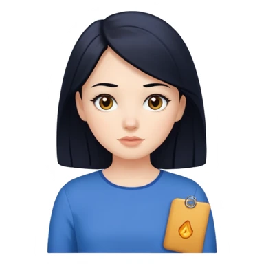 Create a white girl, with black hair, hazel eyes, blue blouse.    sticker